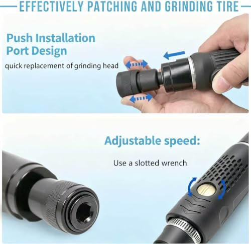 Image of Air Tire Repair and Polish Patch Kit with 2500 RPM tire Buffer, Inner Liner Scraper, Patch Roller, and Durable Buffing Wheel for Tire Maintenanc