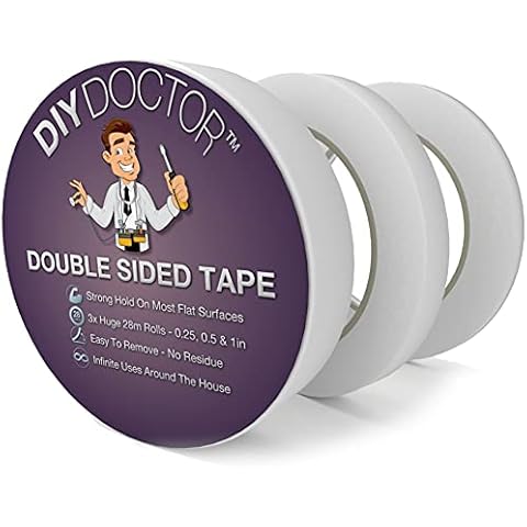DIY Doctor Double Sided Tape Craft - Double Sided Adhesive Tape - Craft Tape - Double Sided Sticky Tape - Ideal for Craft Work - 3 Clear Rolls 28m Long (1x6.3mm, 1x12.6mm & 1x24.5mm Width) Cover