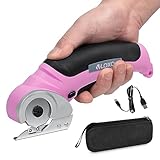 Cordless Cardboard Cutter, VLOXO Electric Fabric Cutter with Safety Lock 4.2V Electric Scissors Multi-Cutting Tools, Rechargeable Rotary Cutter Electric for Leather Felt Rug Box with Storage Box Pink