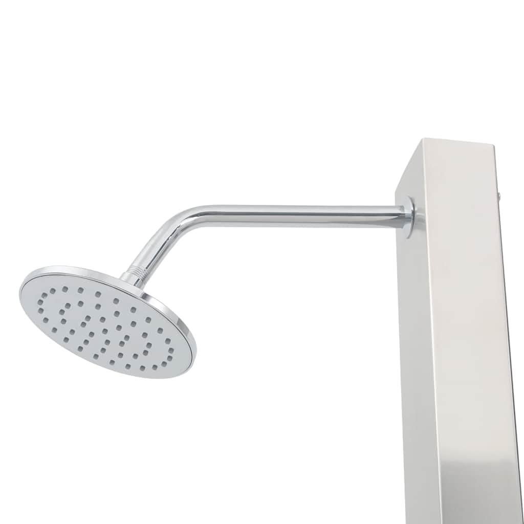 vidaXL Ducha de Jardín con Plato Sistema Protección Higiénica Panel con Base Duradera Resistente Multiuso Bonito Curvado Acero Inoxidable WPC