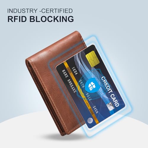 GSOIAX Premium Crazy Horse Leather Wallet for Men-Handcrafted Vintage Bifold Wallet with 11 Card Slots,2 ID Windows & 2 Cash Pockets,RFID Blocking,Gift ideas for Him (Brown)3