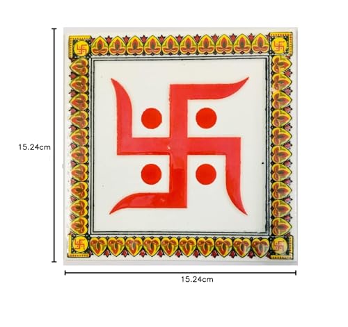 Image of Ceramic Tiles Shub Labh and Swastik Set for Home Entrance, Temple, Office - 6 x 6 Inch