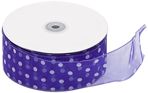 LTC LINENS LinenTablecloth White Dots on Purple Organza Wired Ribbon, 2-Inch by 50-Yard