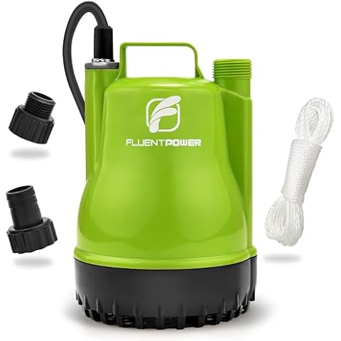 FLUENTPOWER 1/4HP Utility Pump 1900GPH Portable Submersible Sump Pump, Manual Control with 16.4 Ft Cord for Draining Water from Pool Pond Garden Hot Tub Basement Tankless Heater Liquids Cover