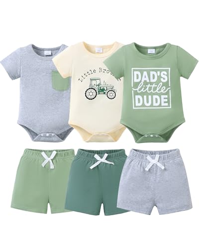 Image of Jecson Newborn Boy Clothes Baby Boy Outfits Summer Set 6-Piece Cotton Short Sleeve Top and Shorts for 0-18M