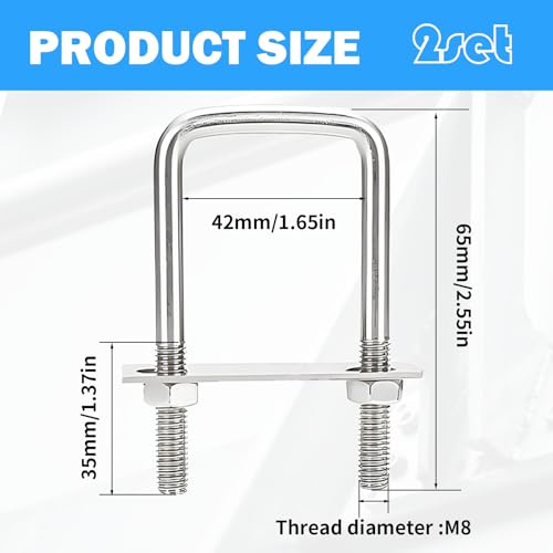 2 SäTze U Bolzen,Edelstahl BüGelschraube,U BüGel Mit Gewinde,40x65 Mm U BüGel,M8 BüGelschrauben,VierkantschäKel,Zum Abschleppen Von Autos Und Booten,Reparaturen,Rohrbefestigung