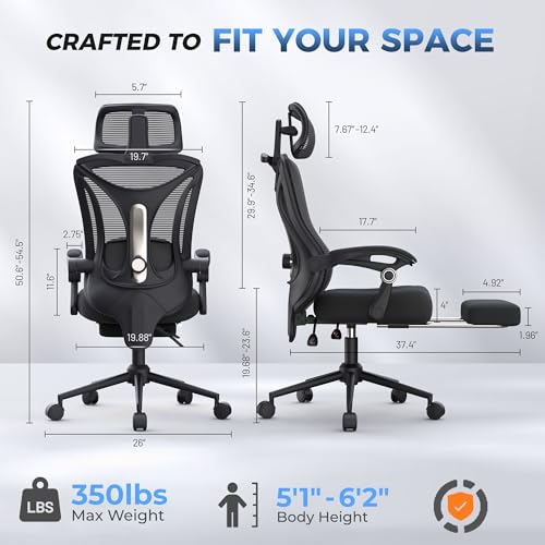 Ergonomic Office Chair with Footrest - Adjustable Lumbar Support & Headrest, 90 - Additional View