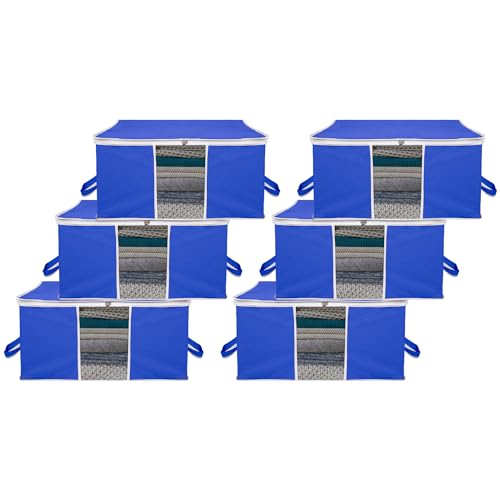 Image of Kuber Industries 6 Piece Clothing Storage Bags|Under Bed Foldable Organizer|Blanket, Quilt, Comforter Cover (Blue)