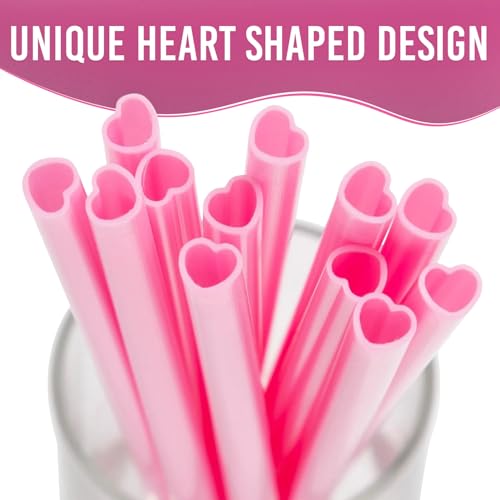 Pitillos de plástico rosa con forma de corazón 9" 12 pzas miniatura 3
