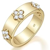 TIMELESSTAR Clover Moissanite Rings for Women Wedding Bands 925 Sterling Silver 14K Chunky Gold Plated Non Tarnish Stackable Dainty Diamond Ring Promise for Her Engagement Eternity Anniversary Size 8
