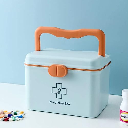 Image of HomeCloud Plastic First Aid Box with Tight Lock Mechanism & Convenient Handle | Multi-Purpose Medicine Storage Organizer for Medicines, Bandages, Ointments & Medical Tools (Blue)