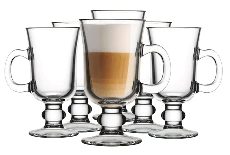 Image of 250 ML Glass Coffee Mug Set, with Convenient Handle, Tea Glasses for Hot /Cold Beverages, Thermal Shock Resistant, Tempered Glass, Mugs for Cappuccino Pack of 4 (PN - 01, 4 Count (Pack of 1))