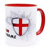 England Tasse mit Namen personalisiert Wappen englische Flagge Fahnen Fanartikel Spruch Getränke Becher Geschenk Mann Frau Geburtstag Fussball Produkte Cup mug Keramik 330 ml