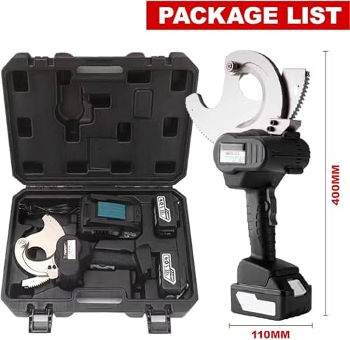 Rechargeable Ratchet Cable Cutter with 2 Batteries, Electric Wire Cutting Tool for Aluminum & Copper, Gear Type Scissors, Cutting Range: 50/65/75mm, Heavy-Duty Performance