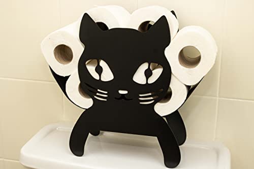 Garden Mile Black Toilet Roll Holder Free Standing Cat Bathroom T...