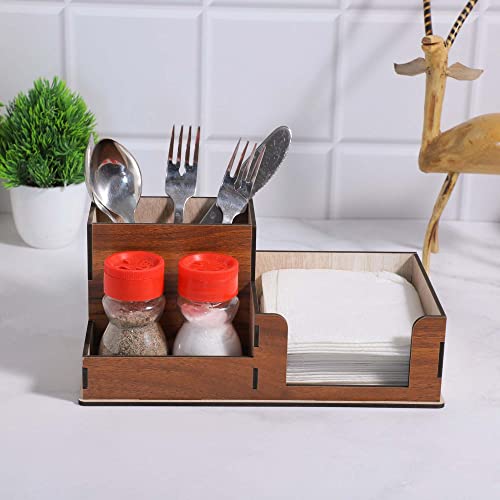 Image of Deskart Kitchen Cutlery Holder | Spoon, Fork, Knife, Napkin Tissue And Salt Pepper Organizer Stand For Home & Kitchen, Resturant, Cafe Dining Table Wooden MDF Dining Table Organizer (Modern)