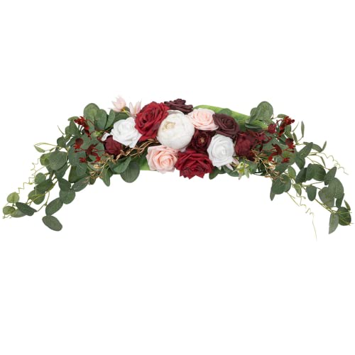 Shacos 30 Inch Wedding Arch Flowers Artificial Peony Rose Flower Swag Decorative Swags And Wreaths With Eucalyptus Leaves Corner Farmhouse Floral Swag For Wedding Wall Home Sign Decor, Burgundy #TOP8