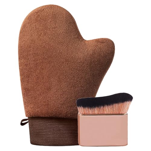 2 Piezas, Kit Autobronceador con Guantes Aplicadores y Brocha, para Piernas y Espalda, Color Marrón