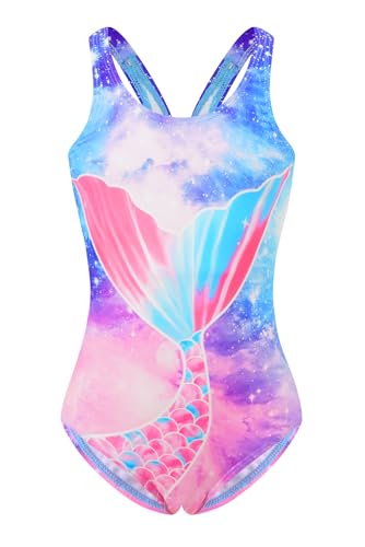 Image of Akokvlar Girl One Piece Swimsuit Rainbow Mermaid Bathing Suit Floral Swimwear