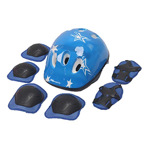 Conjunto De Proteção De Skate/Skate Com Joelheiras De Patinete De Equitação Para Capacete - Azul 7Pc
