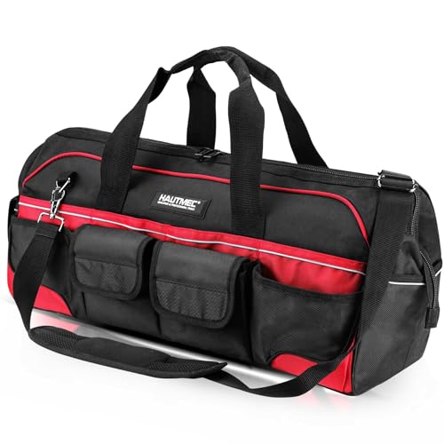 Image of HAUTMEC 24 inch Heavy-Duty Large Tool Bag, 1680D Wear-Resistant Wide Mouth Tool Bag with Metal Frame & Hard Base, 36 Pockets, Level Holder, Anti-Tangle Padded Shoulder Strap - HT0284