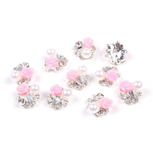 So Beauty 10 Pieces 3D Nail Art with Rhinestone and Artificial Pearl Slices Glitters DIY Decorations