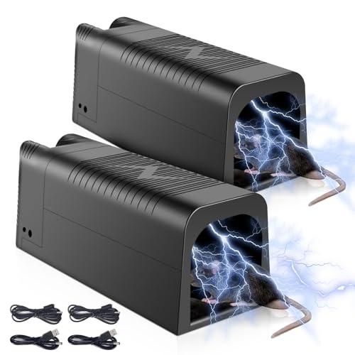 2 Pack Upgraded Electric Mouse Trap Zapper, Effective Electric Rat Trap for Outdoor Indoor Use, Powerful Voltage Instantly Kills Mice Rats, No Touch and Reusable Rodent Control for Apartment Garage