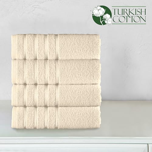 Image of Elegant Comfort 100% Turkish Cotton 4 Lines Viscose Stripe Luxury 4 Pack Hand Towel Set - Ultra Absorbent and Soft 16 x 28 Inch Premium Hotel Spa Quality Towels for Everyday Bath Use, Ivory