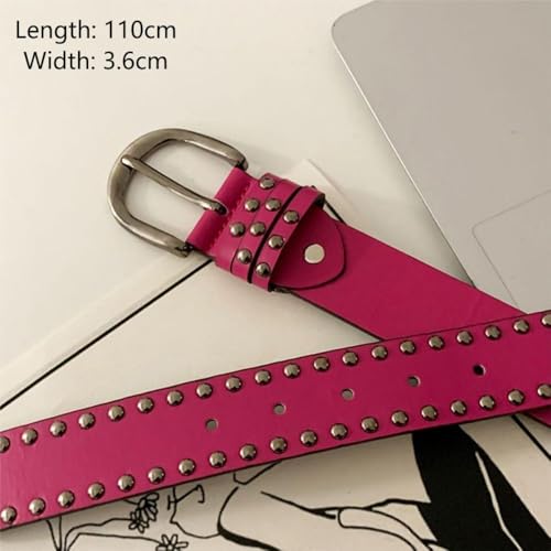 Punk Chain Belt Pu Double Row Rivet Belt Adjustable Waist Strap Men Women(white)2