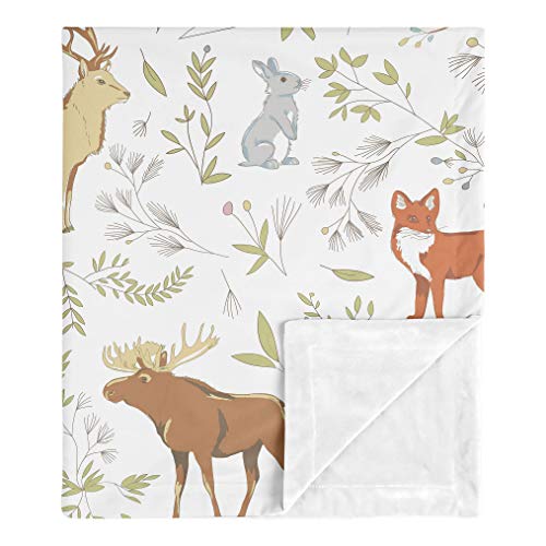 Sweet Jojo Designs Bear Deer Fox Woodland Animal Toile Baby Boy or Girl Receiving Security Swaddle Blanket for Newborn or Toddler Nursery Car Seat Stroller Soft Minky - Grey, Green, and Brown
