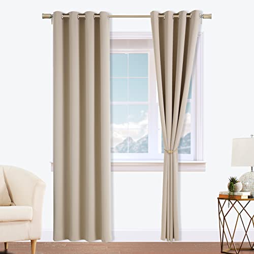 Viste tu hogar, Cortinas Opacas, 2 Piezas, con Ojales de Acero Inoxidable, Cortinas de Salón, Versátil, Polyester Aterciopelada, Ideal para Sala u Oficina, Color Beige Oscuro, Medida 140 cm x 245 cm Cover
