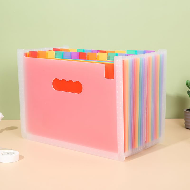 Organiseur de fichiers accordéon A4 arc-en-ciel, lot de 2 trieurs extensibles 25 poches pour bureau