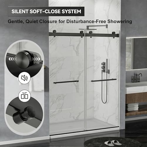 Image of Findepot Frameless Double Sliding Shower Door, 44-48 inch W x 75 inch H, 8mm Glass