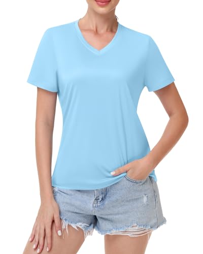 Image of Runhit Womens Workout Tops Short Sleeve UPF 50+ Athletic Sun Shirts Quick Dry V Neck T-Shirt Moisture Wicking Gym Hiking Tee