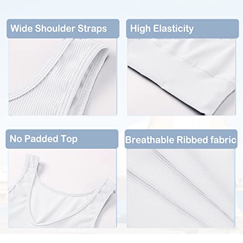 Image of Women Ribbed Tank Tops Reversible Crew /V Neck Sleeveless Workout Comfort Sport Yoga Running Shirts