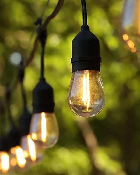 brimax 2w outdoor string lights 25ft,patio lights commercial grade with 8+1 s14 led bulbs shatterproof waterproof,2700k warm white e26 dimmable for balcony gazebo porch fence garden camping 25ft 8 lights