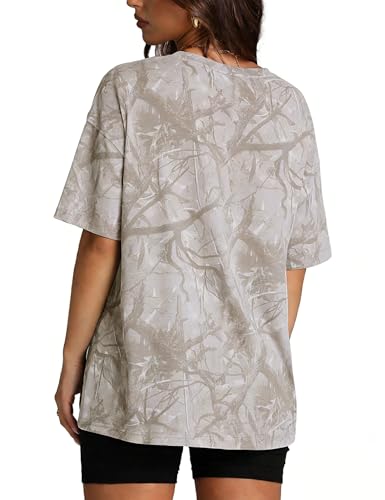 Image of Womens Camo Shirt Oversized Maple Leaf Short Sleeve T Shirts Tops | Loose Fit,White Camo T-Shirt,Crew Neck,Half Sleeve,Everyday Outfits,Gym,Workout,Home,Work,Hiking,2026 Basic Tee