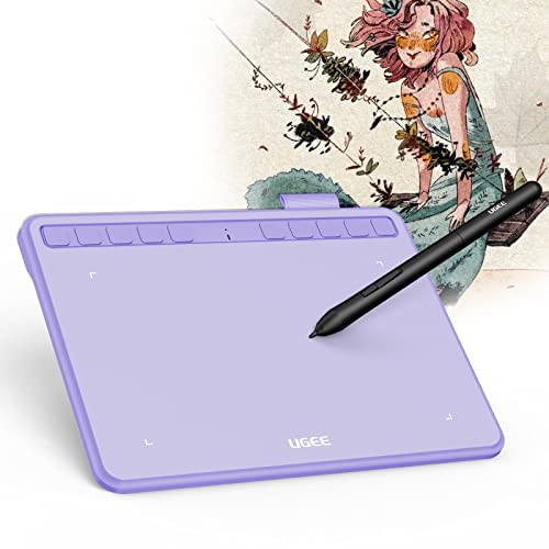 Image of Ugee Drawing Tablet 6.5x4 Inches Computer Graphics Tablets with 10 Hot Keys,Digital Tablet Battery-Free Stylus 8192 Pressure Sensitivity 60Tilt Function Drawing Pad for PC,Mac,Windows,Android-Purple