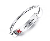 VNOX TYPE 1 DIABETES Bracelet Stainless Steel Medical Alert ID Bangle Bracelet 7.5
