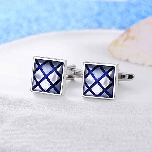 Hawson Cufflinks For Men, Classic Mother Of Pearl Silver Cufflinks Sqaure, French Tuxedo Shirt Cuff Link For Wedding Business Formal Occasion, Personalized Gifts For Men #TOP5