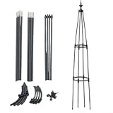 Torre de enrejado de obelisco de jardín de metal y plástico con brote de flor puntiagudo y cabeza de pájaro, diseñada para apoyar plantas trepadoras al aire libre (punta blanca)