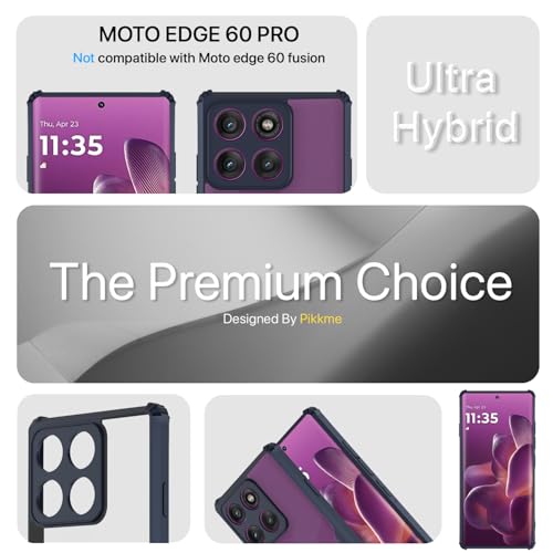 Image of Pikkme Back Cover for Motorola Moto Edge 60 Pro 5G | Ultra Hyrbid | Full Camera Protection | Raised Edge | Crystal Clear Transparent Bumper Case (Blue)