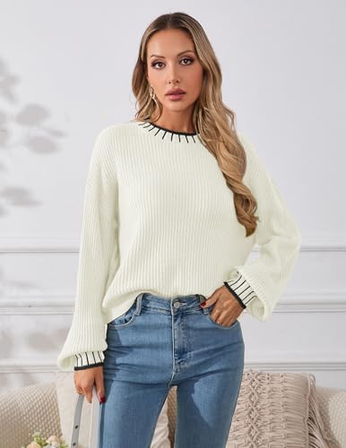 Image of Libsorge Womens Oversized Lightweight Cute Striped Cropped Sweater Spring 2025 Knitted Crew Neck Thin Crop Pullover Tops