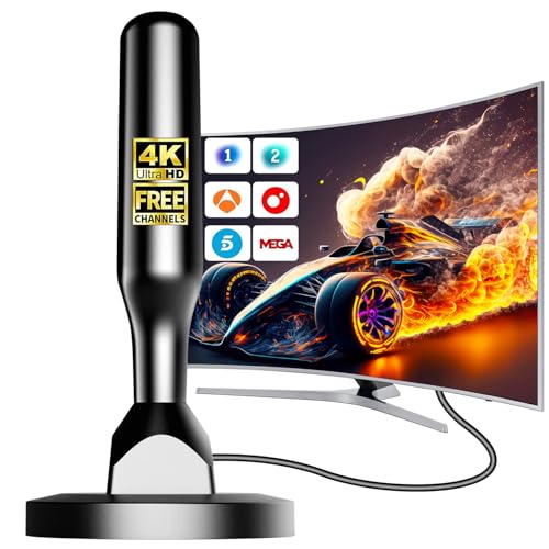 Antena TV Interior Potente HD – Antena TDT Digital con Recepción 360° Estable, Soporta Canales 4K/1080p, Base Magnética Fuerte, Instalación Rápida y Fácil, Compatible DVB-T2/DVB-T, Sin Suscripción