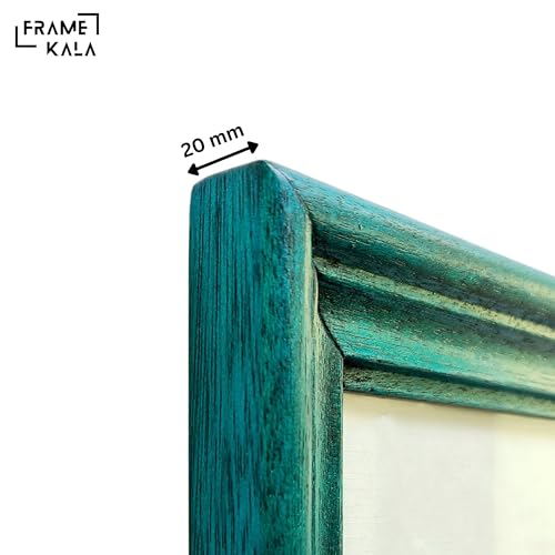 Image of Handcrafted Blue Wooden Rectangular Photo Frame, A4 (21 x 29.7 cm) Display for Artworks, Pictures and Photos of Your Loved Ones, Best for Home, Office, and Wall Decoration (Blue Wave)
