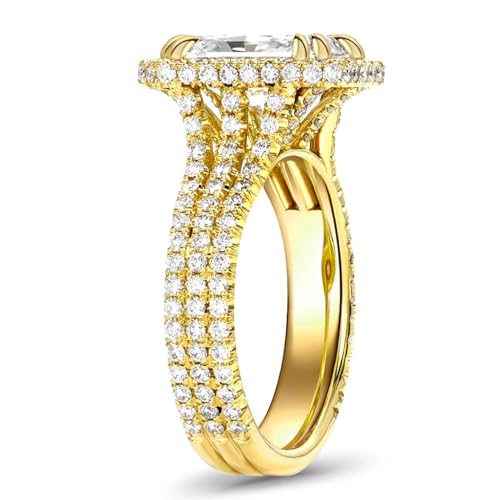 Jeulia Engagement Rings for Women;Sterling Silver Diamond Halo Anniversary Wedding Promise Ring 6.93 CT Radiant Cut Moissanite Band Ring with Jewelry Gift Box2