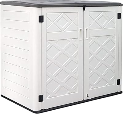 KINYING Larger Outdoor Storage Shed Weather Resistance, Horizontal Outdoor Storage Box Waterproof for Garden, Patios, Backyards, 48 Cu.ft Capacity for Garbage Cans, Lawn Mower, Garden Tools