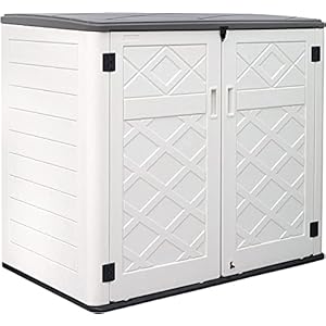 Kinying larger outdoor storage shed weather resistance horizontal outdoor storage box waterproof for garden patios backyards 48 cuft capacity for garbage cans lawn mower garden tools  urban country home decor