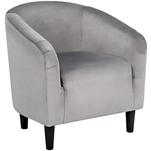 Yaheetech Living Room Chair, Velvet Accent Chair, Upholstered Barrel Chair, Sitting Chair with Armrest and Low Back for Living Room Bedroom Reception Room, Gray