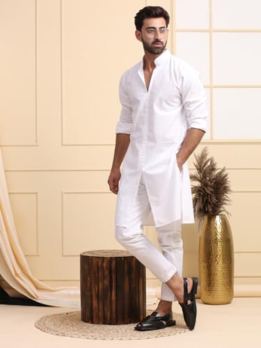 Image of MIDAV Mens Cotton Poplin Kurta for Festivals & Events | Solid Plain Weave Full Sleeves Mandarin Collar Kurta |Classic Design, Premium Comfort, and Versatile Style |IFK076-A P